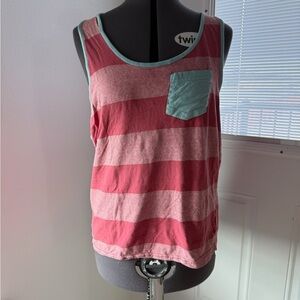 Striped Red and Pink Tank Top with Pocket